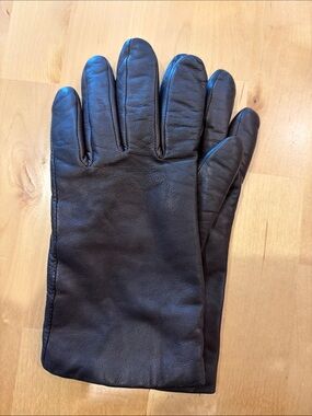 Women‘s very dark brown size L 100% leather gloves with 100% cashmere lining